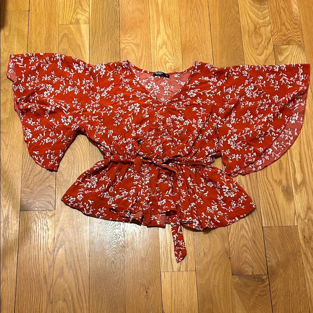 SHEIN  Curve Floral Blouse with Waist Tie 1XL